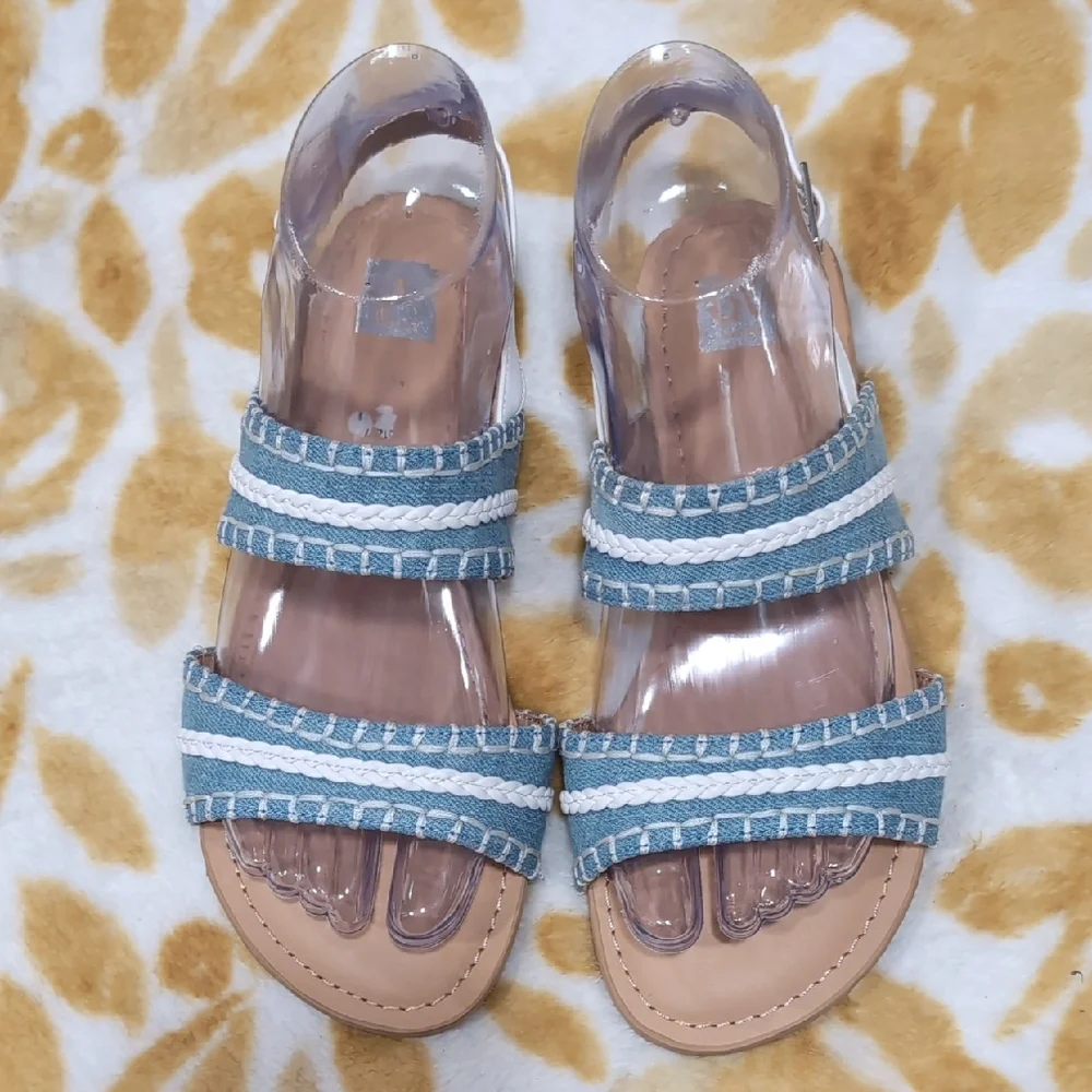 Dolce Vita Girls Blue White Braided Sandals Denim Look Flat Sandals Size 4